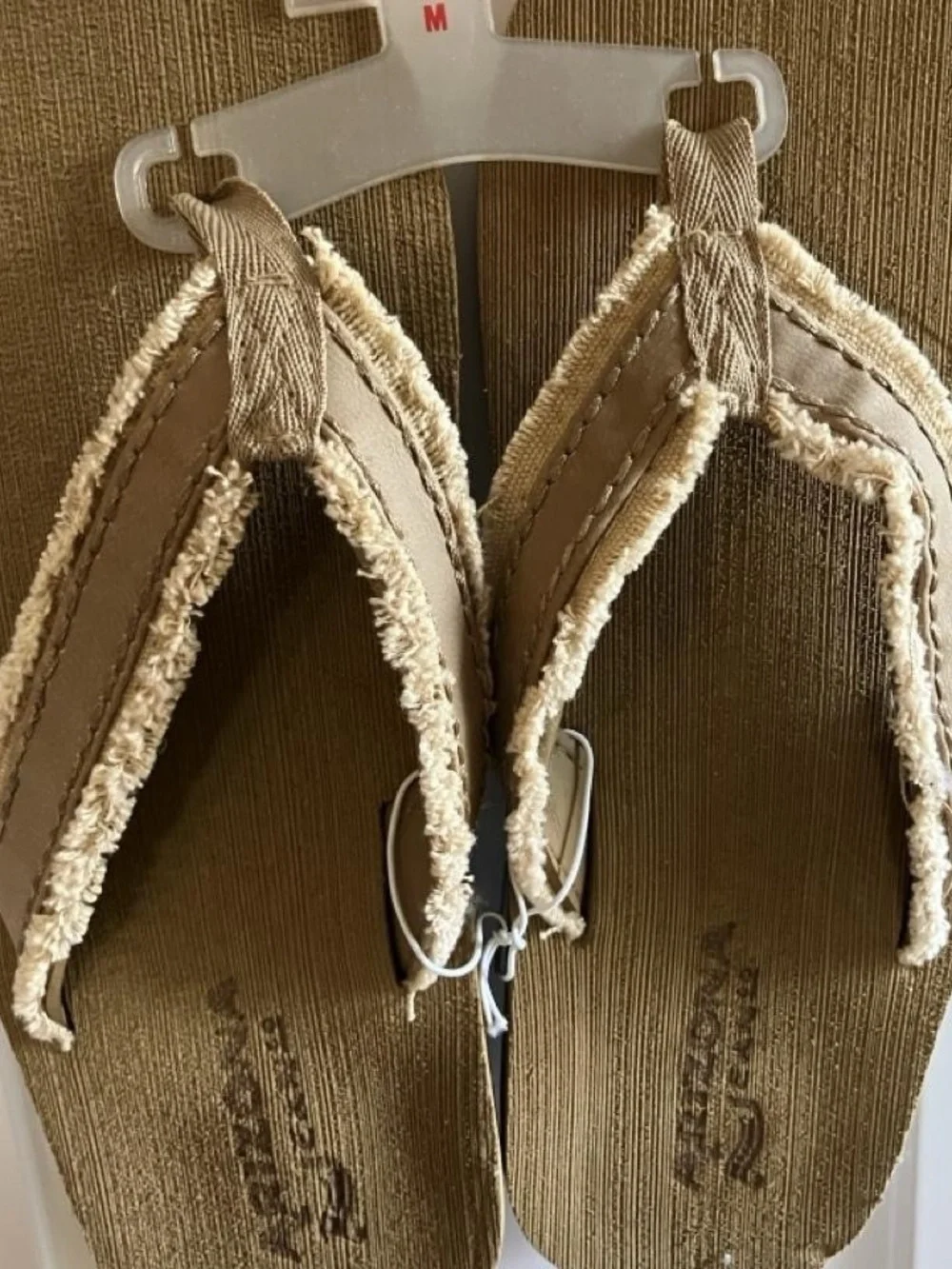 Men’s Tan Frayed Fabric Flip Flop Sandals